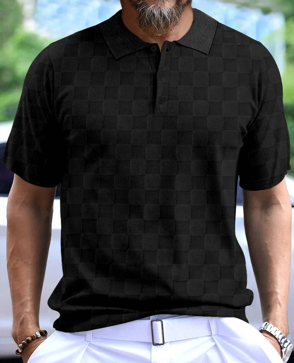 NEW MARINA THREADS checkered polo shirt in black